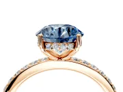 Solitaire Engagement Ring Setting for Fancy Blue Round Cut Center with Fine Pave Band and Prong Head in Rose Gold
