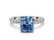 Solitaire Engagement Ring Setting for Fancy Blue Radiant Cut Center with Round Cut Pave Band and Prong Head in Sterling Silver
