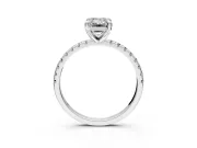 Solitaire Engagement Ring Setting for Emerald Cut Center with Fine Pave Narrow Band and Prong Head in Platinum