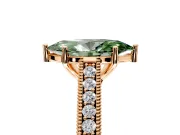 Solitaire Engagement Ring Setting for Fancy Green Marquise Center with Engraved Pave Band and Prong Head in Rose Gold