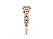 Solitaire Engagement Ring Setting for Fancy Pink Asscher Cut Center with Narrow Twist Pave Band and Prong Head in Rose Gold