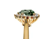 Starburst Halo Engagement Ring Setting for Fancy Green Heart-Shaped Center with Thin Round-Wire Band and Prong Head in Yellow Gold
