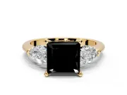 3 Stone Engagement Ring Setting for Fancy Black Princess Cut Center with Large Pear-Shaped Accents and Prong Head in Yellow Gold