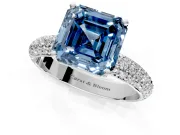 Solitaire Engagement Ring Setting for Fancy Blue Asscher Cut Center with Domed Multi-Row Pave Band and Prong Head in Sterling Silver