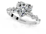 Cluster Engagement Ring Setting for Heart-Shaped Center with Round Cut Accent Band and Prong Head in Sterling Silver