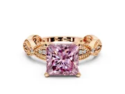Solitaire Engagement Ring Setting for Fancy Pink Princess Cut Center with Marquise Panel Band and Prong Head in Rose Gold