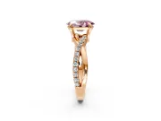 Solitaire Engagement Ring Setting for Fancy Pink Oval Center with Half-Pave Crossover Band and Prong Head in Rose Gold