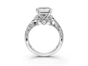 Solitaire Engagement Ring Setting for Asscher Cut Center with Filigree Accent Basket and Prong Head in Platinum