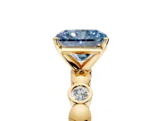 Solitaire Engagement Ring Setting for Fancy Blue Radiant Cut Center with Beaded Bezel Station Band and Prong Head in Yellow Gold