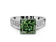 Solitaire Engagement Ring Setting for Fancy Green Princess Cut Center with Cathedral Channel Band and Prong Head in White Gold