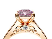 Solitaire Engagement Ring Setting for Fancy Pink Radiant Cut Center with Channel Band and Double Claw Prong Head in Rose Gold