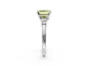 3 Stone Engagement Ring Setting for Fancy Yellow Asscher Cut Center with Wide Plain Band and Prong Head in Platinum