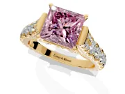 Solitaire Engagement Ring Setting for Fancy Pink Princess Cut Center with Pave Cathedral Shoulders and Prong Head in Yellow Gold