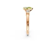 3 Stone Engagement Ring Setting for Fancy Yellow Pear-Shaped Center with Wide Plain Band and Prong Head in Rose Gold