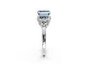 Leaf Cluster Engagement Ring Setting for Fancy Blue Asscher Cut Center with Marquise Accents and Prong Head in Sterling Silver