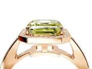 Bezel-Framed Halo Engagement Ring Setting for Fancy Yellow Asscher Cut Center with Pave Band and Prong Head in Rose Gold