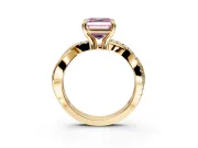 Solitaire Engagement Ring Setting for Fancy Pink Asscher Cut Center with Half-Pave Crossover Band and Prong Head in Yellow Gold