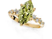 Solitaire Engagement Ring Setting for Fancy Yellow Marquise Center with Trailing Leaf Accent Band and Prong Head in Yellow Gold