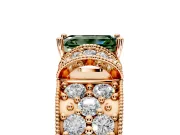 Pave Engagement Ring Setting for Fancy Green Emerald Cut Center with Curved Accent Rows, Openwork and Prong Head in Rose Gold