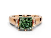 Solitaire Engagement Ring Setting for Fancy Green Princess Cut Center with Wide Band, Pave Collar and Prong Head in Rose Gold
