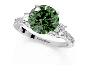 3 Stone Engagement Ring Setting for Fancy Green Round Cut Center with Round Cut Side Accents and Prong Head in Platinum