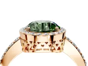 Halo Engagement Ring Setting for Fancy Green Round Cut Center with Heart-Shaped Openwork, Pave Band and Prong Head in Rose Gold