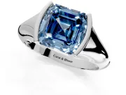 Tension Engagement Ring Setting for Fancy Blue Asscher Cut Center with Wide Tapered Band and Tension Head in Sterling Silver