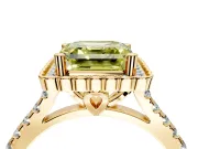 Milgrain Floral Halo Engagement Ring Setting for Fancy Yellow Asscher Cut Center with Pave Band and Prong Head in Yellow Gold