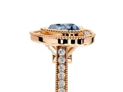 Halo Engagement Ring Setting for Fancy Blue Heart-Shaped Center with Milgrain Frame, Pave Band and Prong Head in Rose Gold