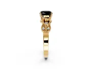 Leaf Engagement Ring Setting for Fancy Black Cushion Cut Center with Milgrain Accent Band and Prong Head in Yellow Gold