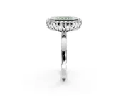 Halo Engagement Ring Setting for Fancy Green Radiant Cut Center with Milgrain Bezel Rim, Plain Band and Prong Head in Platinum