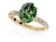 Solitaire Engagement Ring Setting for Fancy Green Oval Center with Large Accent Band and Prong Head in Yellow Gold