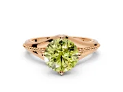 Solitaire Engagement Ring Setting for Fancy Yellow Round Cut Center with Milgrain Cathedral Band and Prong Head in Rose Gold
