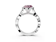 Halo Engagement Ring Setting for Fancy Pink Heart-Shaped Center with Twist Band and Prong Head in Sterling Silver