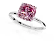 Solitaire Engagement Ring Setting for Fancy Pink Cushion Cut Center with Straight Thin Band and Prong Head in Platinum