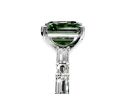 Baguette Engagement Ring Setting for Fancy Green Asscher Cut Center with Alternating Bar-Set Band and Prong Head in White Gold