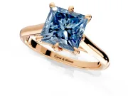 Solitaire Engagement Ring Setting for Fancy Blue Princess Cut Center with Cathedral Band and Prong Head in Rose Gold
