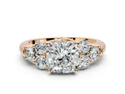 Cluster Engagement Ring Setting for Cushion Cut Center with Round Cut Accent Frame and Prong Head in Rose Gold