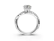 Solitaire Engagement Ring Setting for Round Cut Center with Woven 3-Strand Pave Band and Prong Head in Platinum