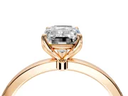 Solitaire Engagement Ring Setting for Emerald Cut Center with Thin Rounded Plain Band and Prong Head in Rose Gold