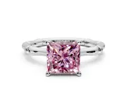Solitaire Engagement Ring Setting for Fancy Pink Princess Cut Center with Bamboo Band and Prong Head in Platinum