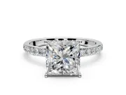 Hidden Halo Engagement Ring Setting for Princess Cut Center with Pave Band and Prong Head in Sterling Silver