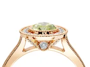 Halo Engagement Ring Setting for Fancy Yellow Pear-Shaped Center with Milgrain Pave Band and Bezel Head in Rose Gold