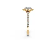 Floral Engagement Ring Setting for Asscher Cut Center with Pave Band and Floral Prong Head in Yellow Gold