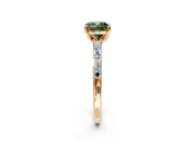 Baguette Engagement Ring Setting for Fancy Green Cushion Cut Center with Alternating Bar-Set Band and Prong Head in Rose Gold