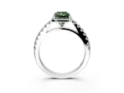 Halo Engagement Ring Setting for Fancy Green Radiant Cut Center with Full Pave Band and Prong Head in Platinum