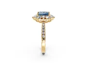 Floral Halo Engagement Ring Setting for Fancy Blue Princess Cut Center with Pave Accents and Prong Head in Yellow Gold