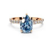 Solitaire Engagement Ring Setting for Fancy Blue Pear-Shaped Center with Pave Accents and Prong Head in Rose Gold