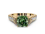 Solitaire Engagement Ring Setting for Fancy Green Cushion Cut Center with Pave Cathedral Shoulders and Prong Head in Yellow Gold