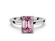 Solitaire Engagement Ring Setting for Fancy Pink Emerald Cut Center with Basket Rail and Prong Head in White Gold